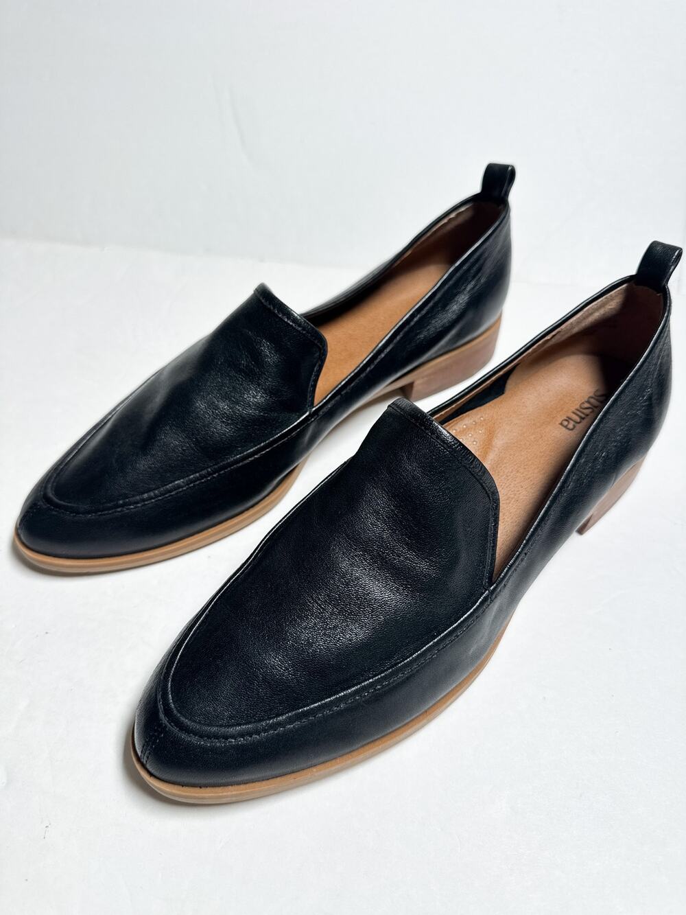 Susina Kellen Womens Almond Toe Loafer Black Leather Size 7.5